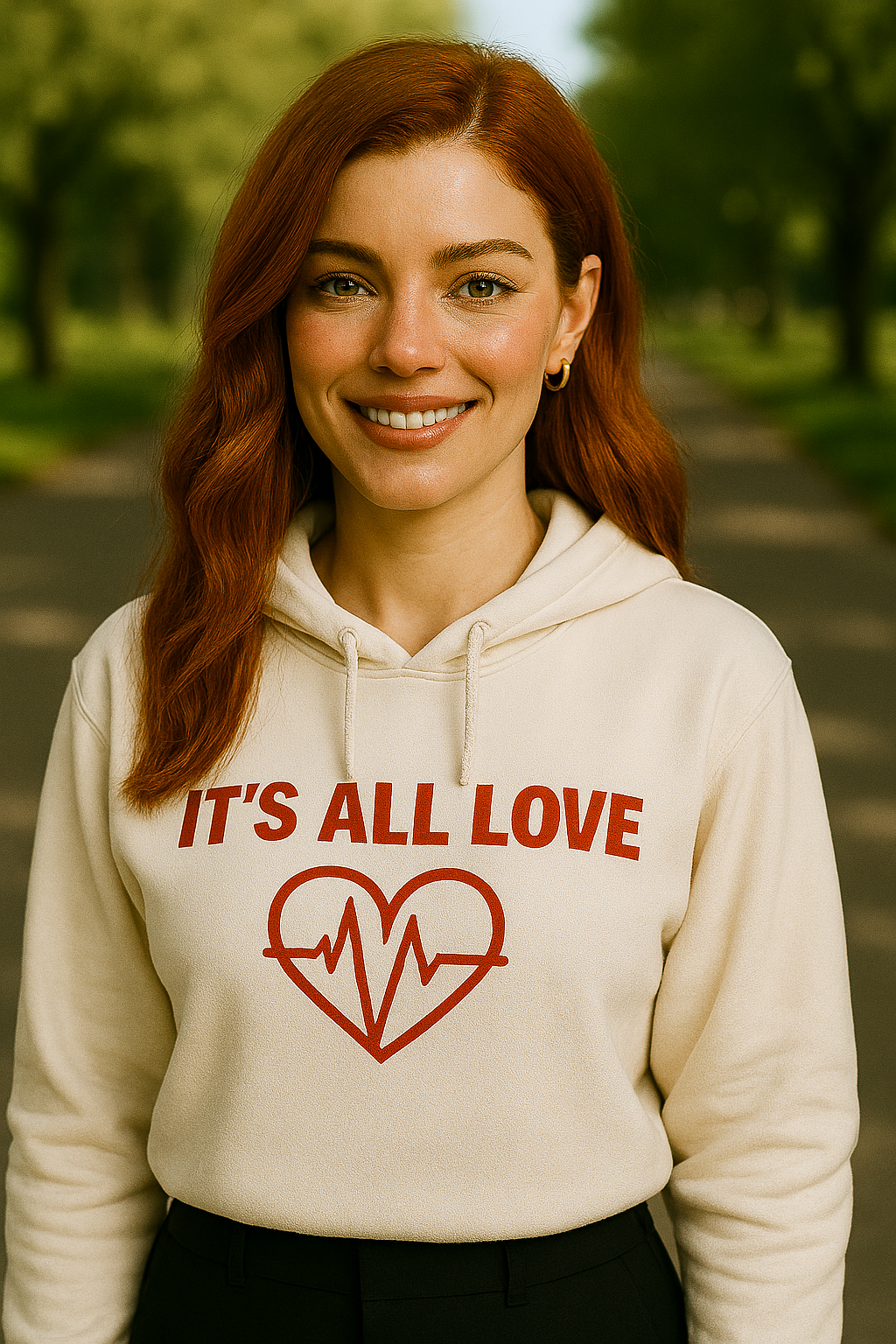 White Heartbeat Love Hoodie – Unisex Fleece Pullover It’s All Love Clothing